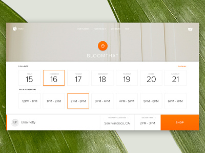 Bloomthat.com Date & Time Picker calendar date interface landing time ui ux website