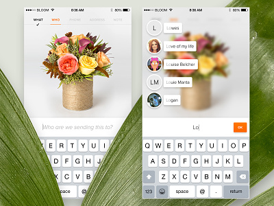 Bloomthat iPhone App — Sending app contacts flowers iphone send typing ui ux