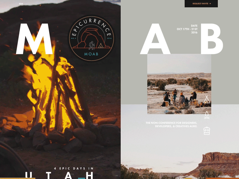 Epicurrence.com — No.4 MOAB, UT campfire camping conference epicurrence event fire hiking home page homepage landing page moab parallax
