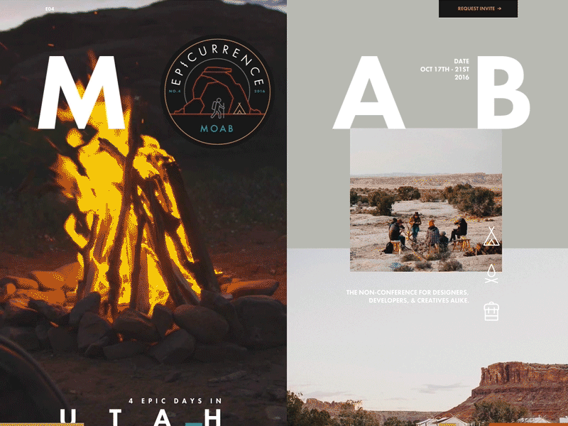 Epicurrence.com — No.4 MOAB, UT epicurrence landing page home page homepage moab parallax camping hiking campfire fire conference event