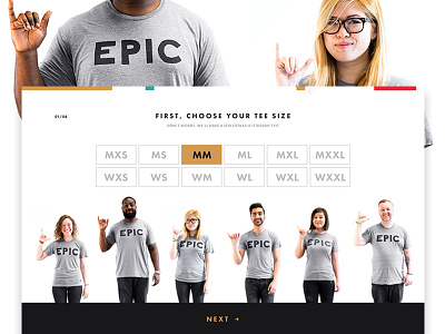 Choose your Tee Size big button e commerce epicurrence event shopping size selection t shirt tee