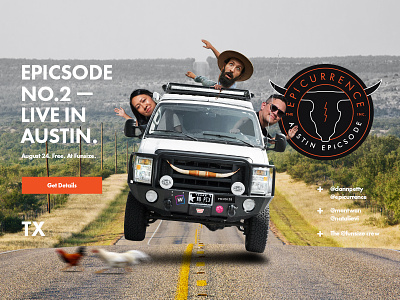 Epicsode No.2 — Live in Austin announcement badge big photo conference epicurrence event home page homepage landing page logo website