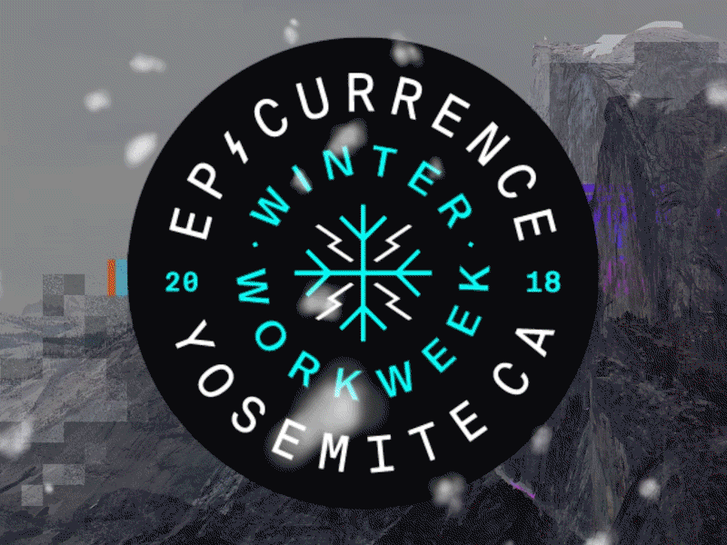 Epicurrence—Winter Work Week badge conference event glitch logo mountains patch snow snowflake yosemite