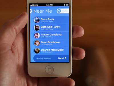 hey contacts, who's near me? animation app blue buttons contacts interface iphone nearby round simple social ui ux