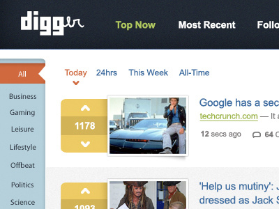 digg needed a new app - so I designed one application desktop digg ipad ui