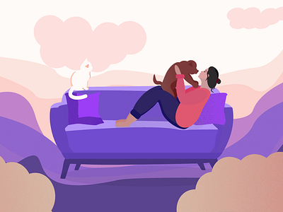 Next in line animals art cat character clouds colors dog drawing girl graphic graphic design illustration inspiration pet care pets relax sofa ui vector woman