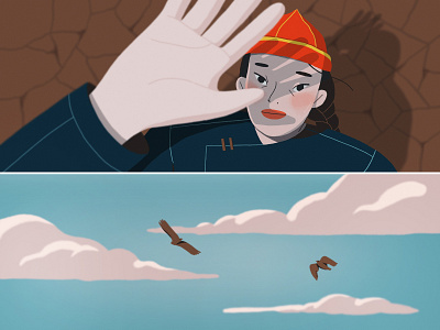6hexcodes 'Silence' character illustration characterdesign digital art eagles illustration ipadpro mongolia native procreate sky