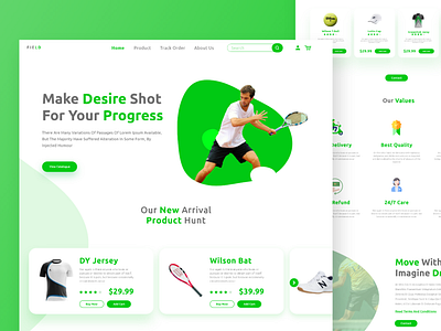 Tennis Sports Shop Landing Page UI UX design