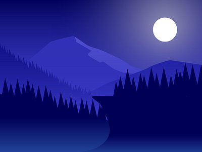 Moon Light Forest - Landscape vector illustration