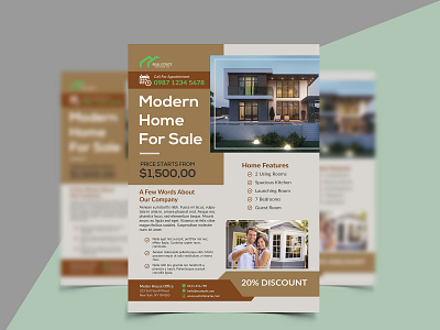 Modern Real Estate Flyer Template brand brown clean flyer flyer design flyer template graphic design home for sel luxury home modern flyer open house photoshop template print real estate real estate flyer