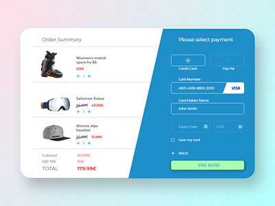 Credit Card Checkout design flat ipad ux vector web