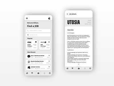 Job Listing @daily ui design flat grey iphone job listing job search monochrome ui