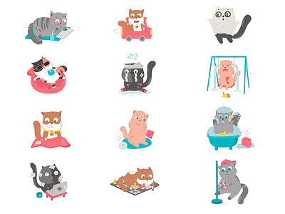 Stickers "Cute cats" 2danimation after effects character characterdesign concept illustration illustrator packs personaje photoshop stickers