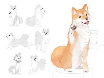 Shiba Inu mascot concept animal character clip studio paint concept digital art dog draft fur illustration mascot poses shibainu