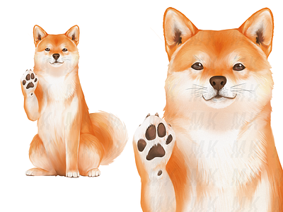 Shiba inu mascot - Front beckoning branding clip studio paint cute cute animal digital art dog fur illustration japan mascot realistic shiba inu