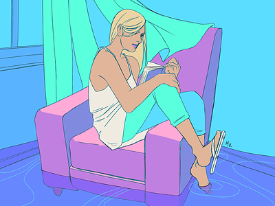 Read colorful digital art editorial flat illustration poster practice saturated sketch water
