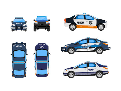 Police cars - Vector illustrations argentina car digital flat icon illustration police top vector views