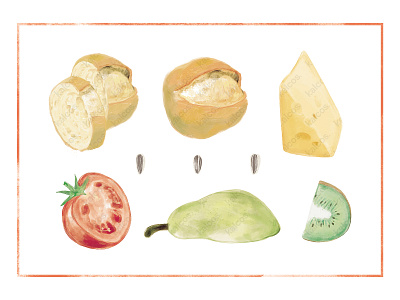 Realistic watercolor illustrations - Food bread buy cheese diet download food foodie fruit illustration kiwi nutrition pear quality realistic set sunflower tomato vector vectors vegetable