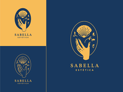 Sabella logo beauty blue branding design flat gold hand icon identity illustration logo sea shell shop simple tatoo vector woman