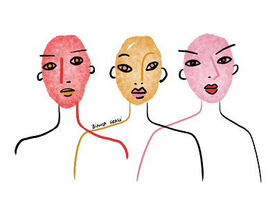 Matriarchy colorful daughter family gold illustration lineart mother person personal project pink poetry procreate red sisters women writer