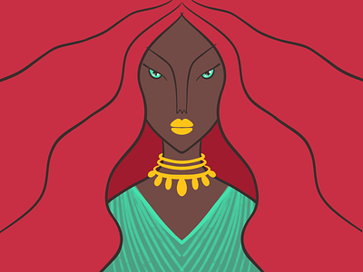 Epahey Oyá, Iansã black woman design ginger goddess green eyes iansa iansã illustration long hair necklace orisha procreate red redhair woman