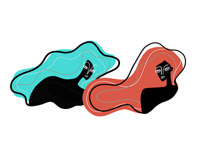 Sisters black blue colorful coral design illustration procreate woman