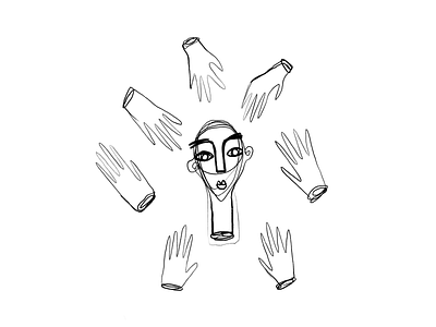 Emotionally unreachable blackwhite design emotion face hands illustration person procreate touch