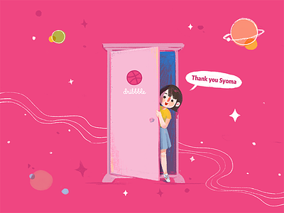 Hello Dribbble debut first shot illustration magic door painting space