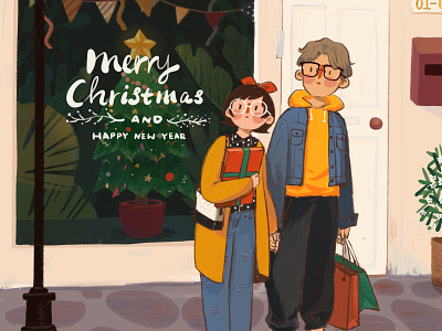 Merry Christmas colors illustration poster