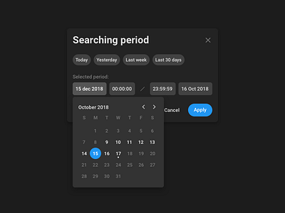 Searching Period calendar dark material period pop up