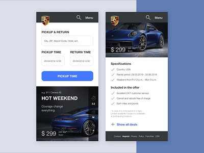 PORSCHE RENTAL app branding car app design minimal porsche rent rent car rental app sketch typography ui ux vector web website