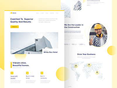 construction and architecture service landing page architecture building construction interior landing page landing page concept landing page ui minimalist portfolio web webdesign white yellow