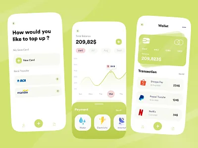 ☘️ Digital Wallet App ☘️ application applications card chart design digital money digital wallet e wallet green money payment top up ui user interface ux wallet walletapp wallets