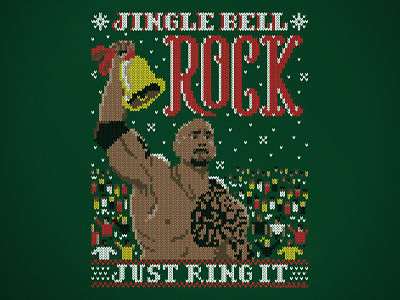 Jingle Bell Rock fresh brewed tees pixel art the rock ugly christmas sweater wwe