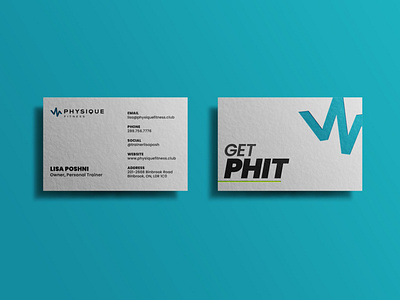 Physique Fitness: Brand Identity & Strategy - Print Collateral business cards fitness branding fitness logo gym brand personal trainer teal branding teal logo