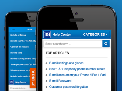 1&1 Help Center Mobile Website (DE) interaction design mobile website ux design