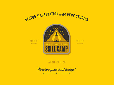 Creative Wrks Skill Camp 2020 badge badge logo camp camping dan kuhlken dkng dkng studios geometric icon nathan goldman patch pencil skill camp tent vector