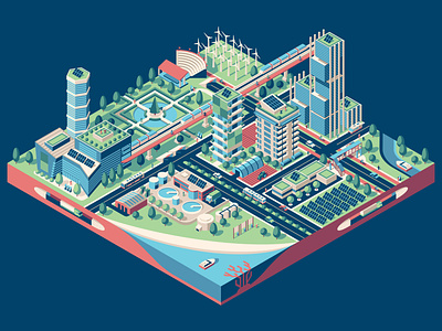 United Nations Sustainable City Illustration city dan kuhlken dkng dkng studios illustration isometric nathan goldman united nations vector