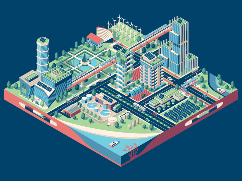 United Nations Sustainable City Illustration united nations city isometric illustration dkng studios vector dkng nathan goldman dan kuhlken