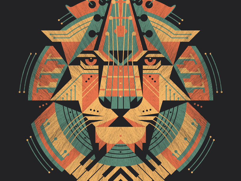 Leo Art Print dkng vector lion leo instruments bass guitar piano violin drums trumpet saxophone poster print dan kuhlken nathan goldman