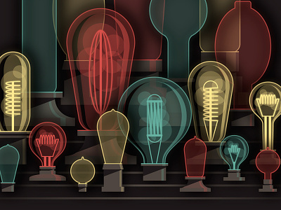Mystery Project 36 bulbs city dan kuhlken dkng light lightbulbs nathan goldman poster screenprint vector
