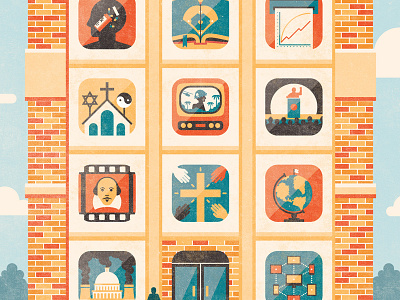 Mystery Project 38 brick building college dan kuhlken icon icons nathan goldman poster screenprint texture university vector
