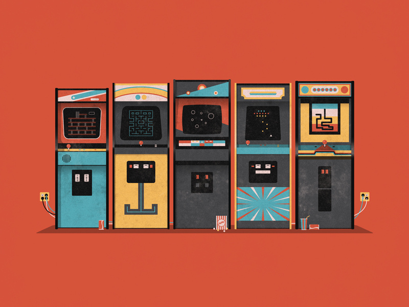 Arcade vector dkng arcade galaga pacman astroids poster print screenprint soda popcorn dan kuhlken nathan goldman donkey kong dig dug