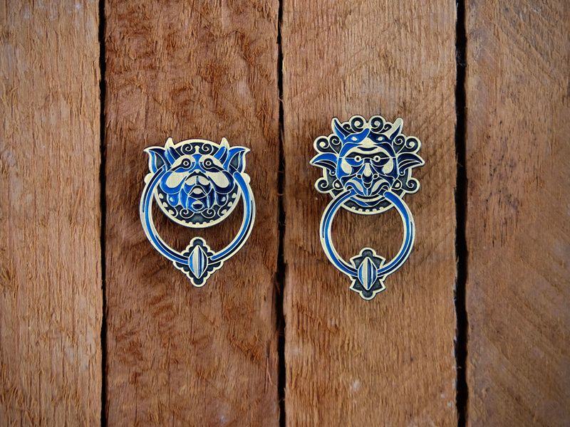 Labyrinth: Left Door Knocker Pins metal door knocker labyrinth brooch pin enamel pin dkng studios vector dkng nathan goldman dan kuhlken