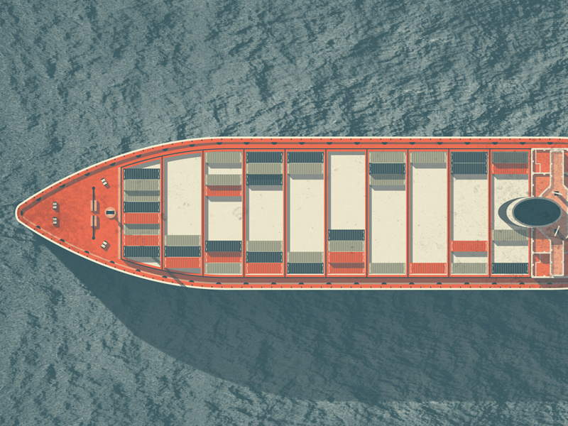 Mystery Project 45 dkng vector texture boat cargo sea water orange blue dan kuhlken nathan goldman cargo ship