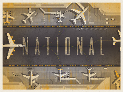 'The National' North American Tour Poster airplane airport dan kuhlken dkng nathan goldman national poster screenprint texture