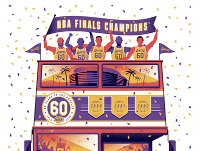 L.A. Lakers NBA Champions Poster bus dan kuhlken dkng dkng studios double decker double decker bus lakers los angeles nathan goldman poster texture vector
