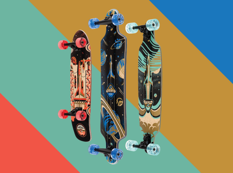 Sector 9 x DKNG Artist Series Skateboards dan kuhlken dkng dkng studios galaxy illustration nathan goldman planet sector 9 skateboard space stars texture vector