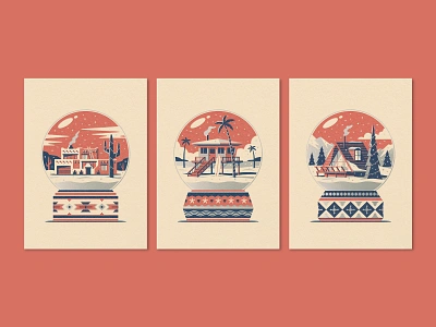 ‘Home for the Holidays’ Letterpress Greeting Cards adobe beach cabin card dan kuhlken design dkng dkng studios geometric greeting card greeting card design greeting cards illustration letterpress letterpressed nathan goldman pueblo snow globe vector winter