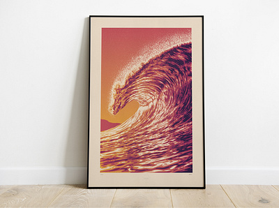 Wave One (2nd Edition) dan kuhlken dkng dkng studios illustration nathan goldman ocean poster screen print silkscreen sunset surf texture vector water wave waves